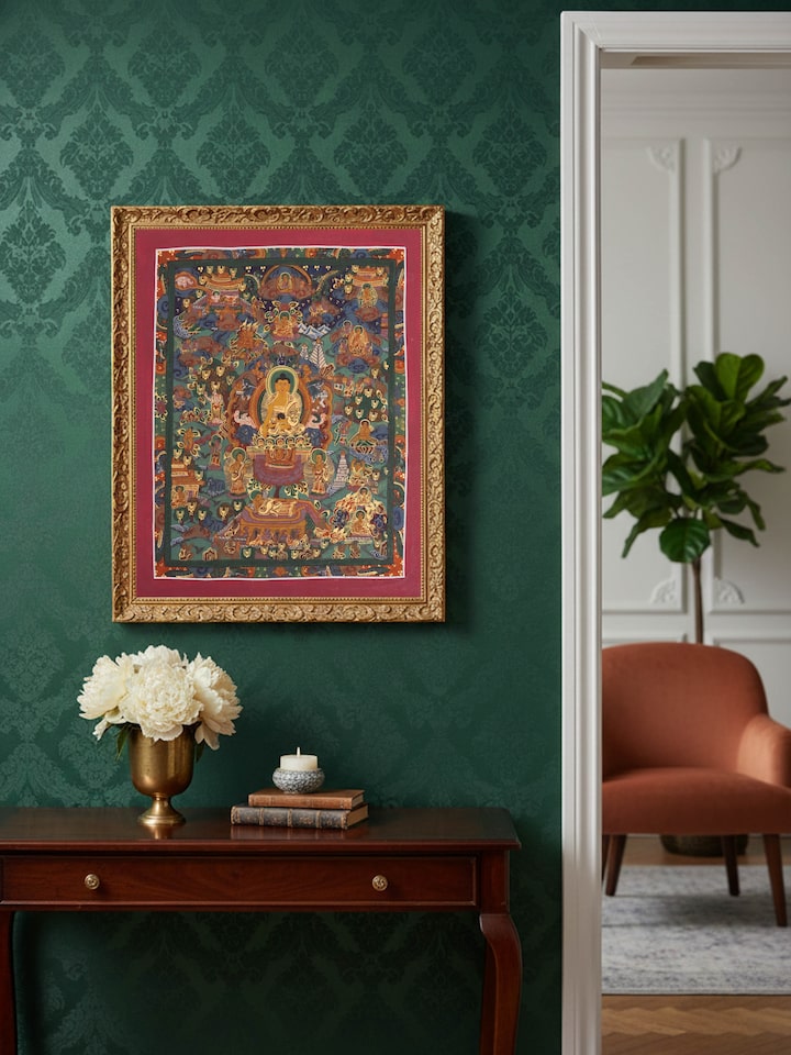 Left-side view of the Buddha Life Story Thangka Painting