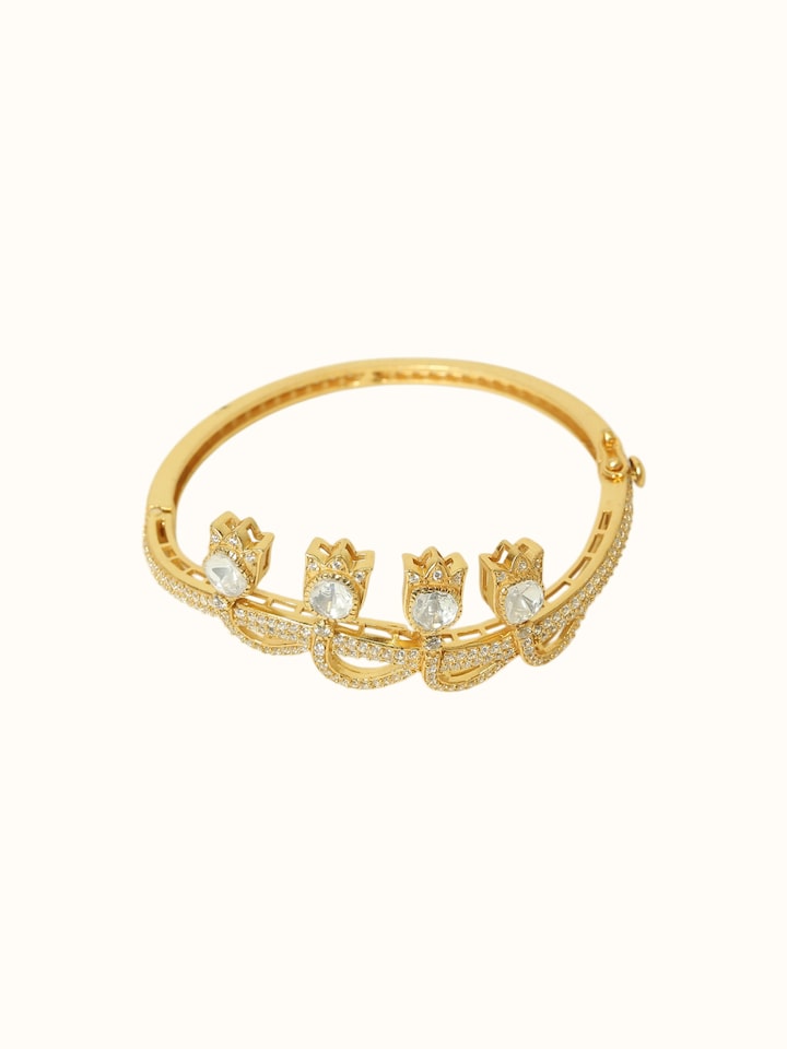 Detail view of Dank Polki Silver Bangle highlighting the stone setting and metalwork detail
