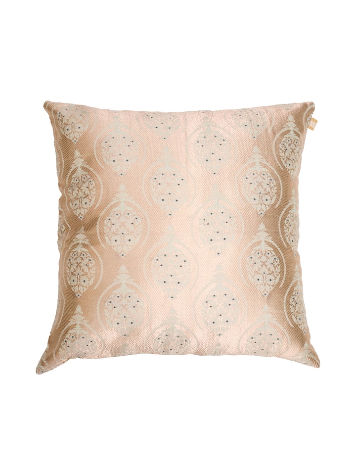 Awadh boota pista Banarasi handloom silk cushion cover, back view
