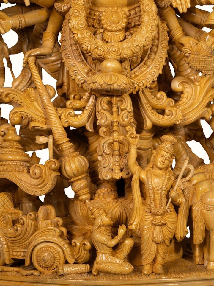 Rear detail view of the Wood Carved Vishwaroopam Idol