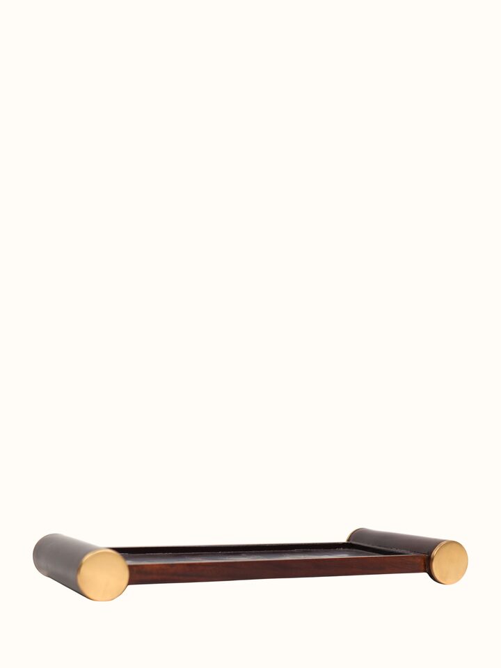 Top view of the Kamal Tarkashi Teak Wood Tray Small