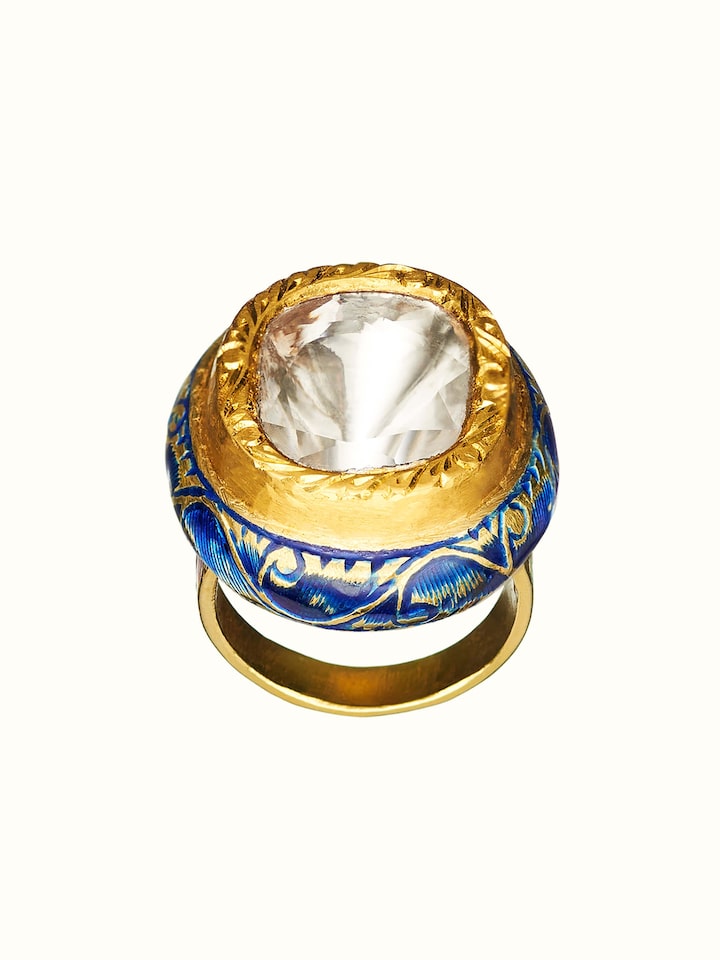 Front view of Jadau 18 Karat Gold Ring showing the complete piece and design