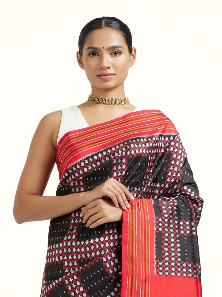 Red Silk Pochampally Single Ikat Saree
