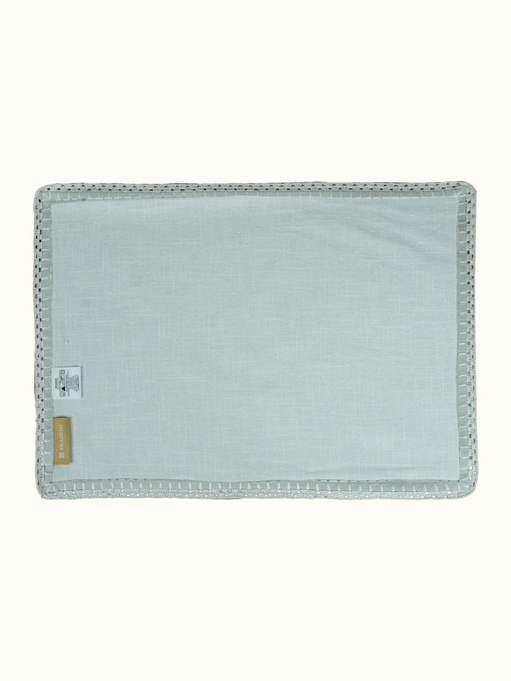 Back view of Nityam Beige Cotton Slub Crochet Table Mat Set Of 2 showing the reverse side