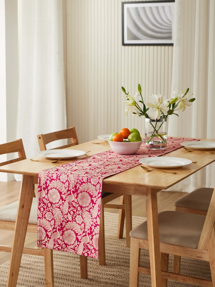 Avasa Rani Mor Jaal Silk Banarasi Brocade Handloom Table Runner