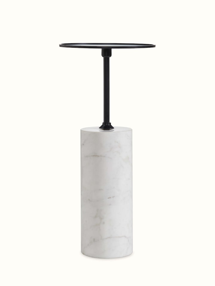 Angled view of Marble Stone Carving Black Finish End & Side Table