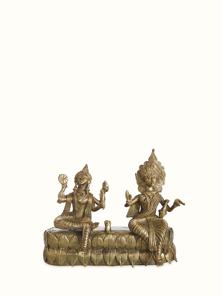 Dhokra brass Shiva Parvati idol in traditional tribal metal art style – front view