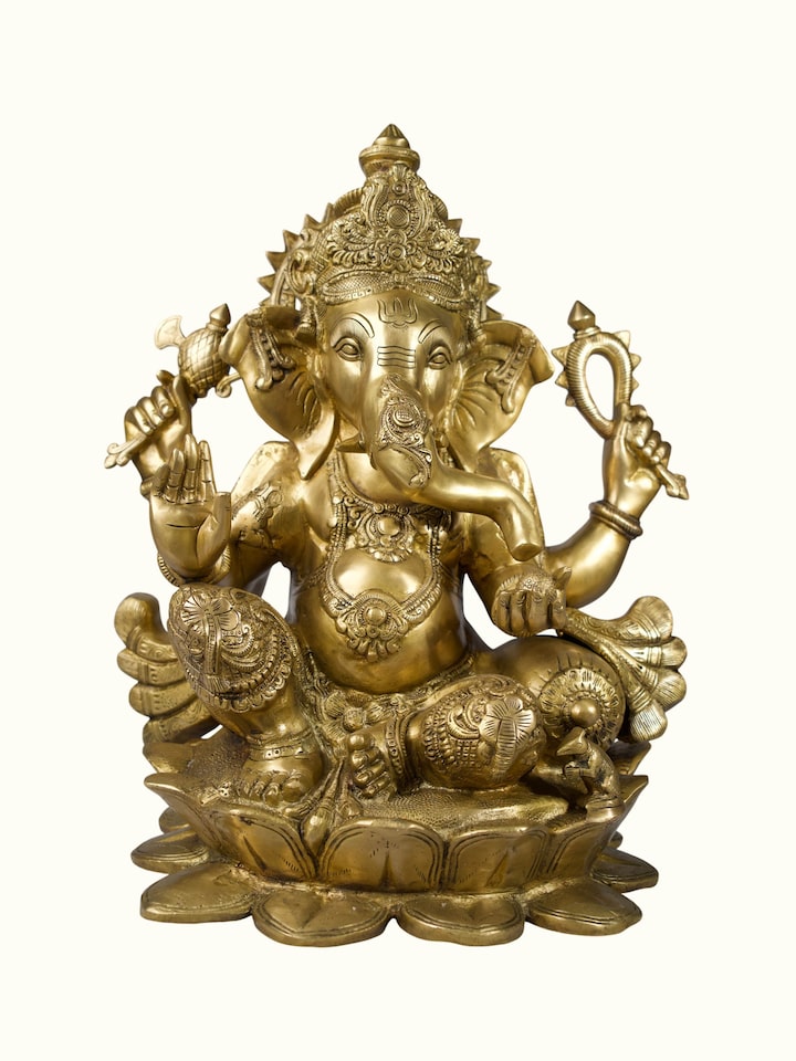 Front view of the Brass Ganesha Lotus Sitting Idol