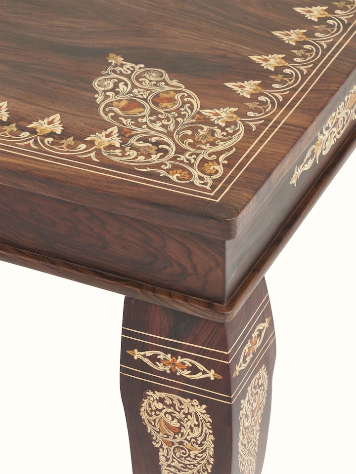 detail view of rosewood inlay 6-seater dining table pattern