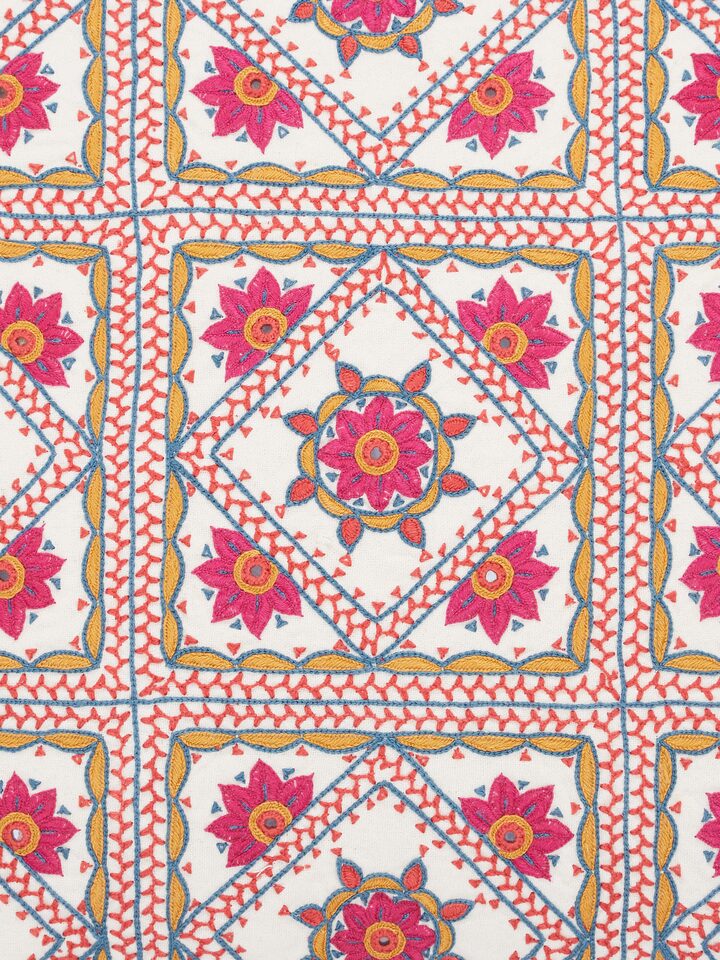 Varna Pink All-over Cotton Pakko Hand Embroidered Cushion Cover