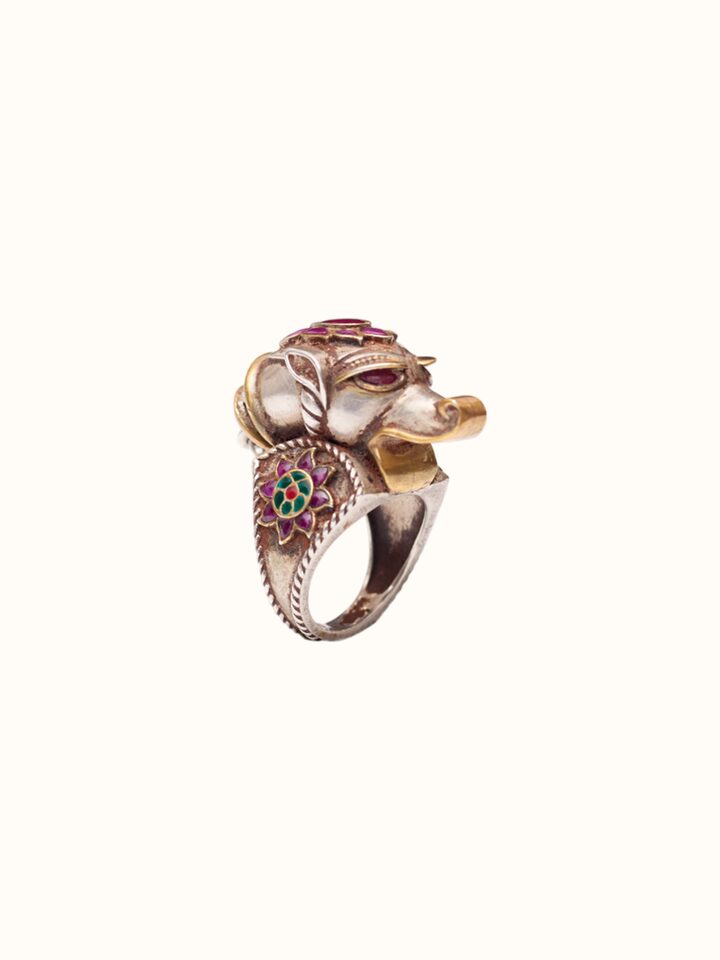 Close-up view of Silver Smithing Ring highlighting the stone setting and metalwork detail, from a different angle