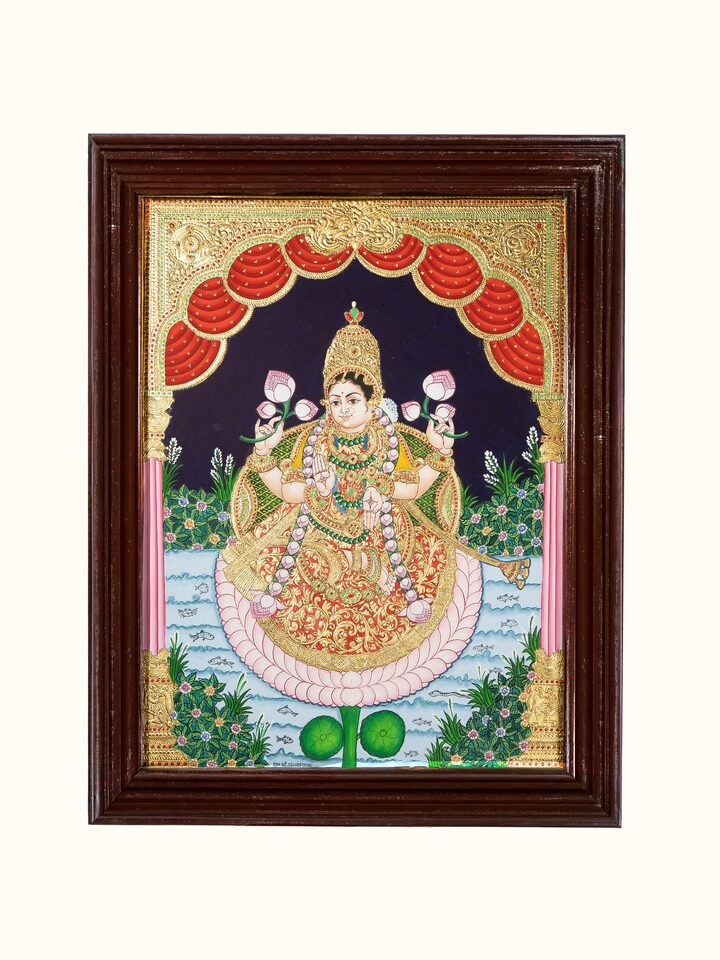 Front view of the Mahalakshmi Mysore Teak Wood Painting