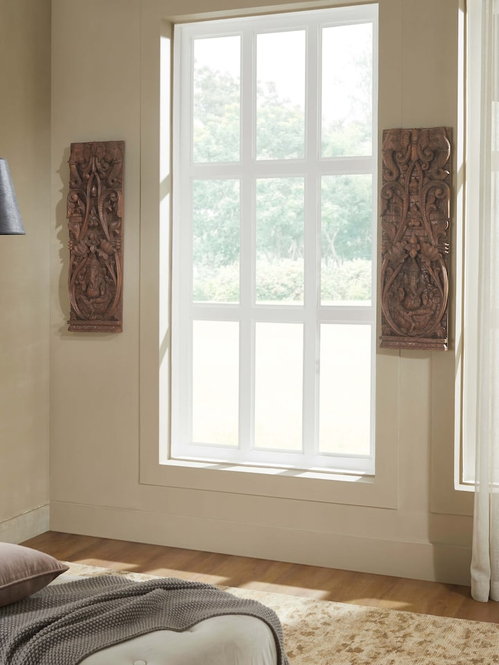 Side view of the Wood Carved Ganesha Wall Panel (2 Pieces)