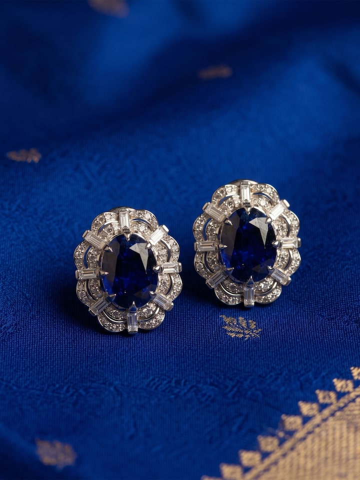 Lifestyle view of the Silver Smithing Stud Earrings