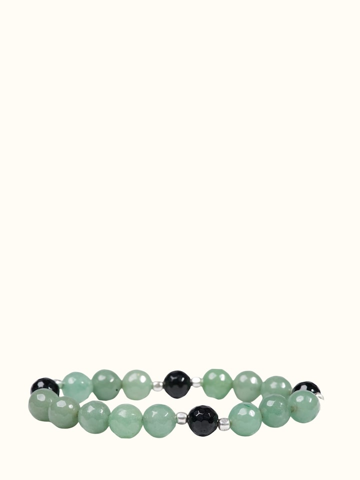 Top view of the Gemstone Black Onyx & Green Aventurine Silver Bracelet