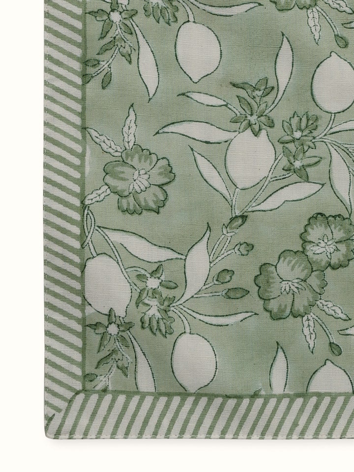 Close-up displaying the detailed block printing and fabric texture