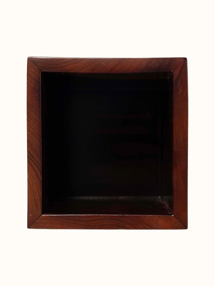 Detail view of Kamal Tarkashi Teak Wood Tooth Brush Holder highlighting the handcrafted detailing and finish, from a different angle