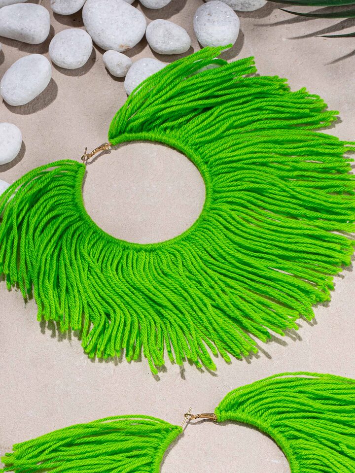 Back view of Wool Yarn Hoops featuring detailed yarn work and stylish hoop structure by Swadesh