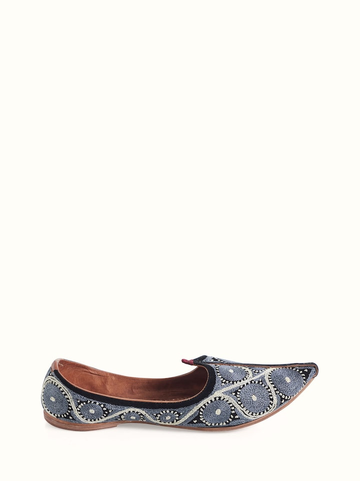 Navy Blue Leather Embroidered Jodhpuri Pagrakha