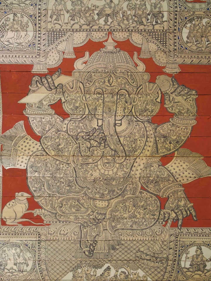 Detail view of the Panchmukhi Ganesha Palm Leaf Engraving