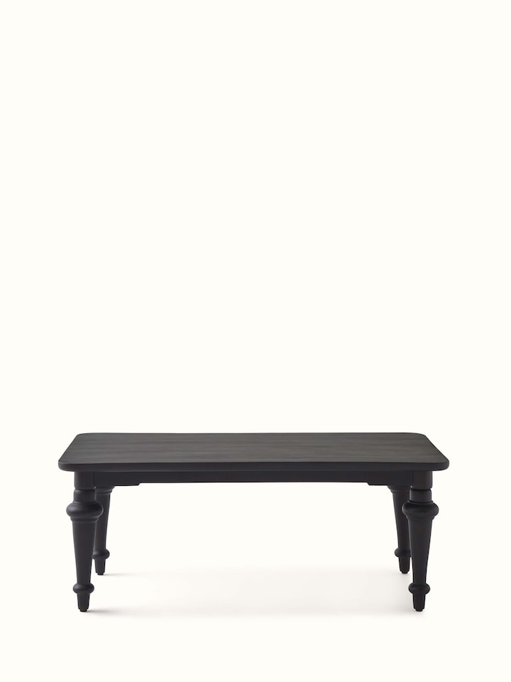 Front view of the Sheesham wood coffee table with intricate brass tarkashi inlay, highlighting its detailed design