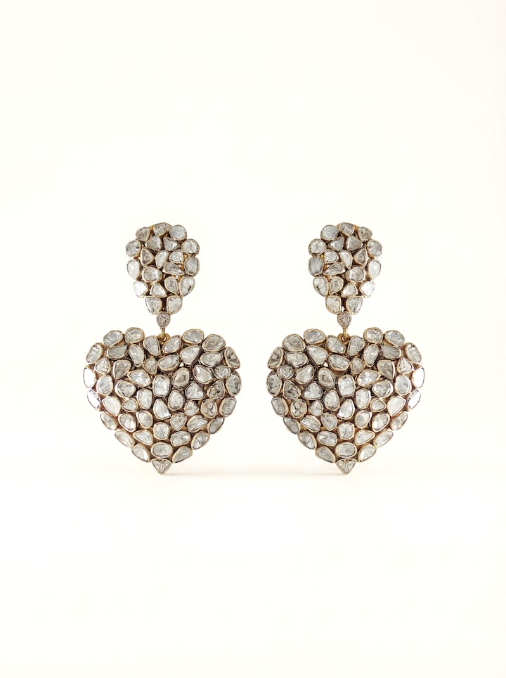 Front view of dank polki 14 karat gold studs