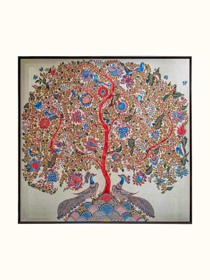 Front view of the Peacock Tree of Life Kalamkari Wall Hanging