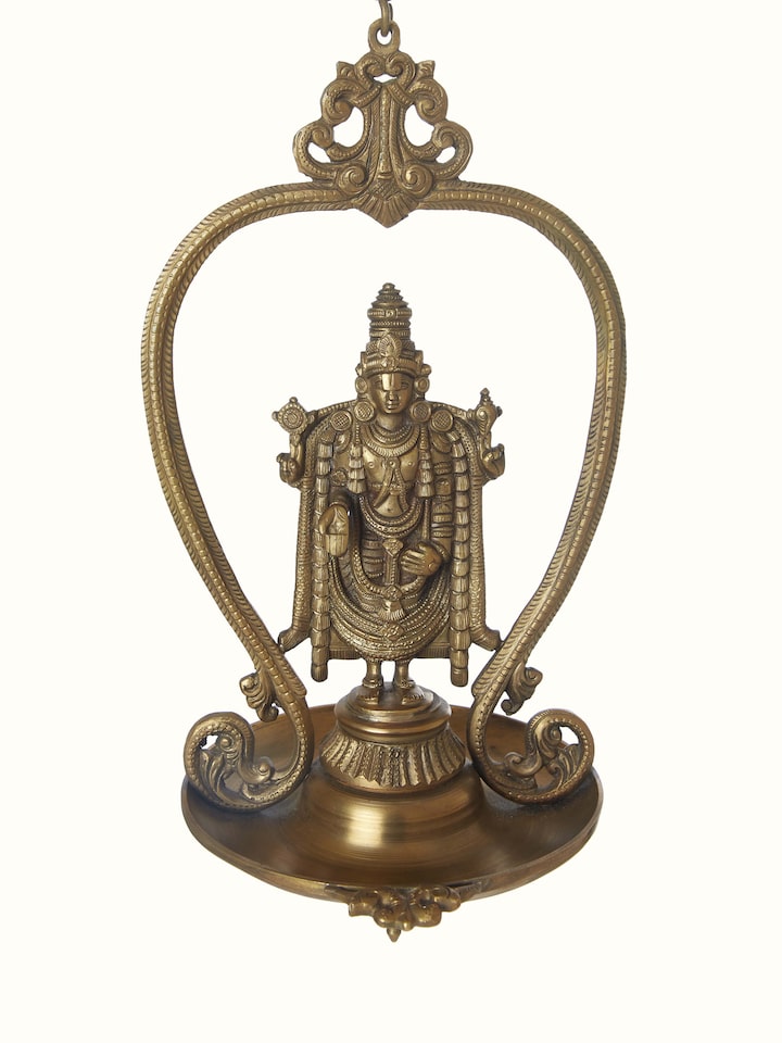 Detail view of Traditional Bronze-cast Hanging Diya highlighting the handcrafted detailing and finish, from a different angle