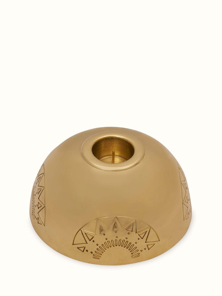 Front view of Brass Candle Stand in Green color, showcasing its elegant design and polished finish