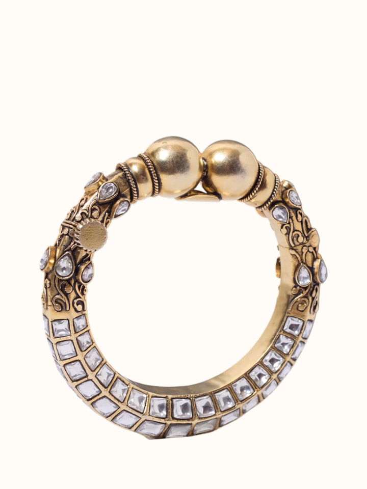 Close-up view of Jadau Silver Bangle highlighting the stone setting and metalwork detail, from a different angle