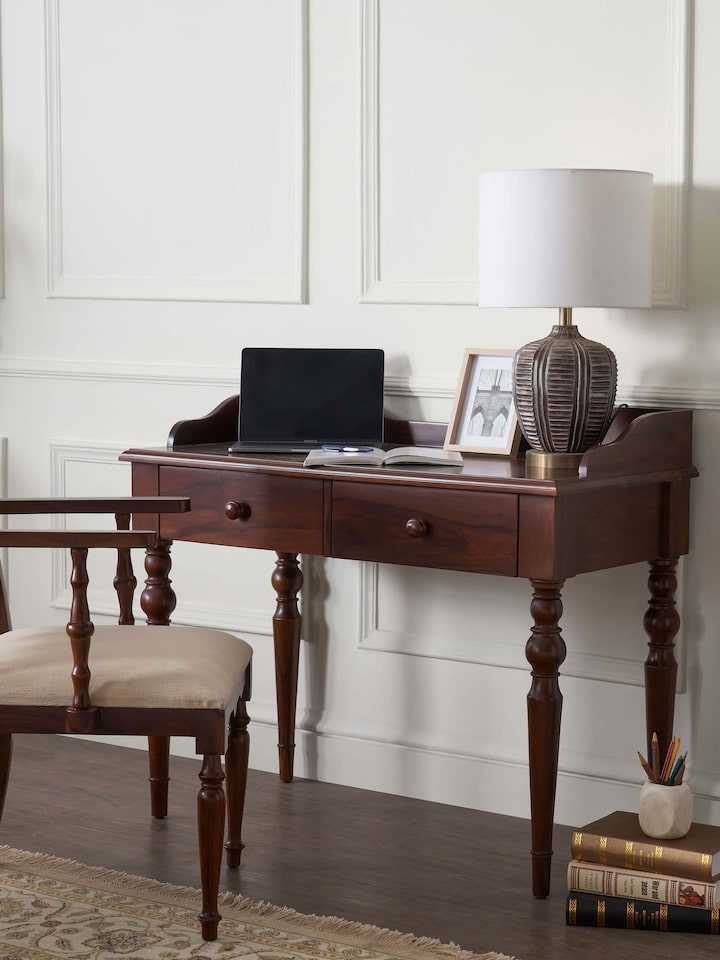 Lifestyle view of the Sheesham Wood Study Table (2 Drawers)