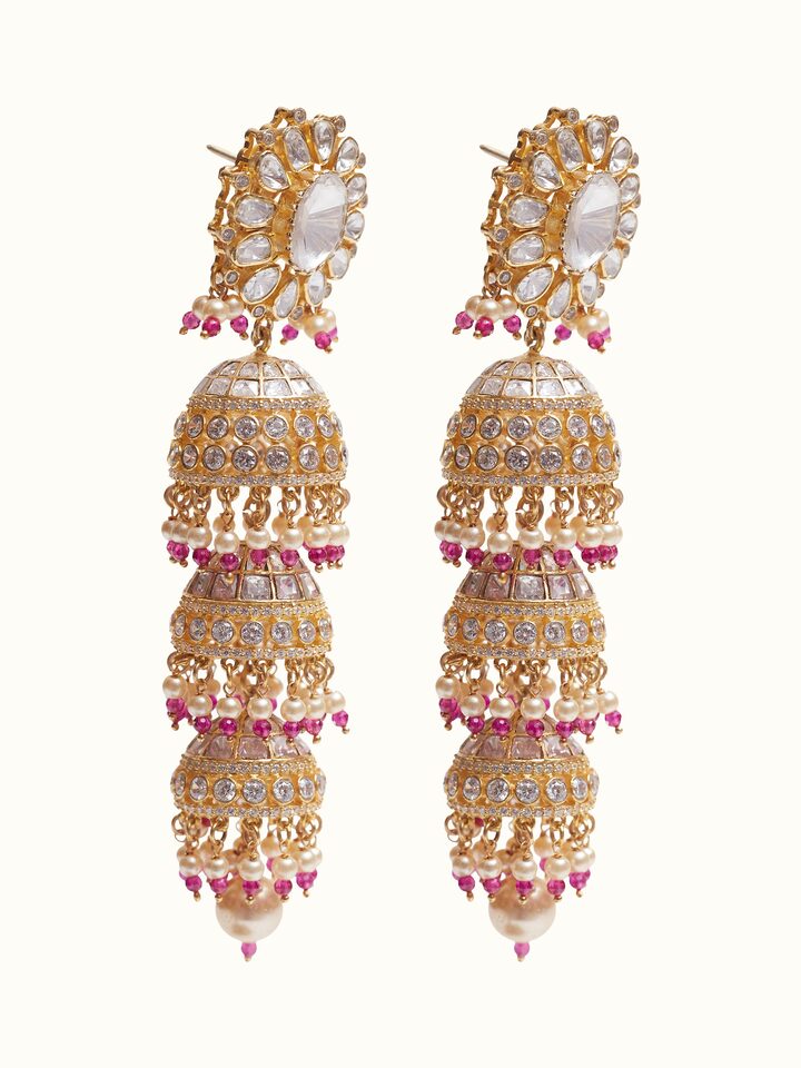 Front view of Dank Polki silver jhumkas
