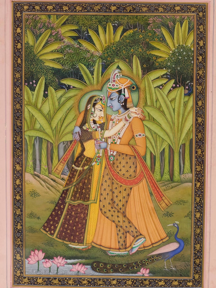 Detail view of the Radha Krishna Vrindavan Miniature Painting