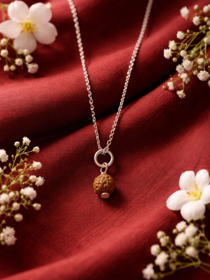 Lifestyle view of the Gemstone Panchmukhi Rudraksha Mini Silver Necklace
