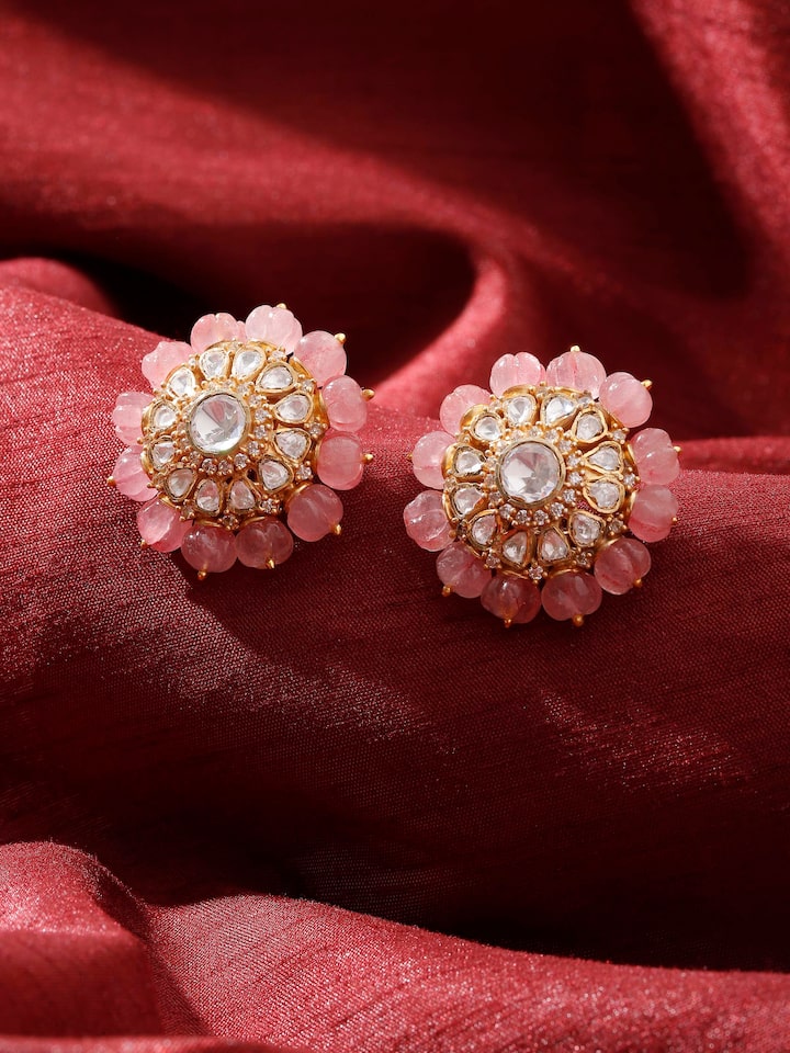 Styled detail view of Dank Polki Silver Studs worn on the ear, shown in an alternate styled shot