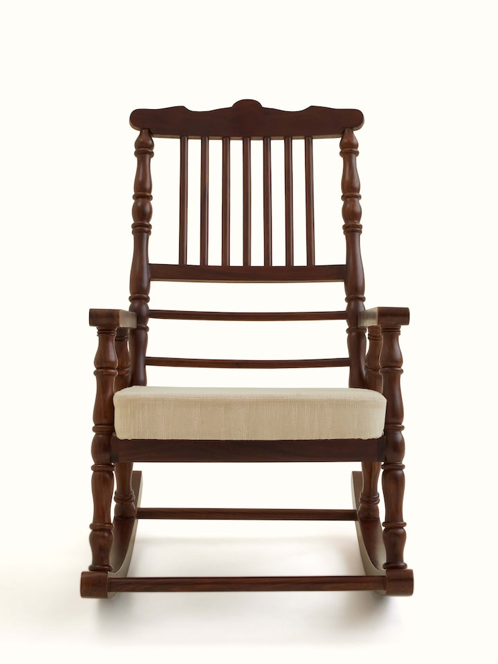 Front view of the Upholstered Sheesham Wood Rocking Chair