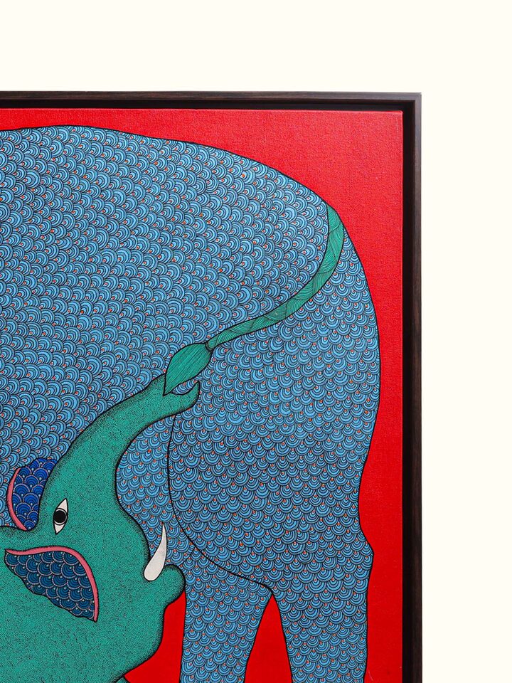 Detail view of the Silent Bond Gond Art