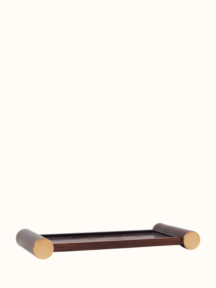 Top view of the Kamal Tarkashi Teak Wood Tray Medium
