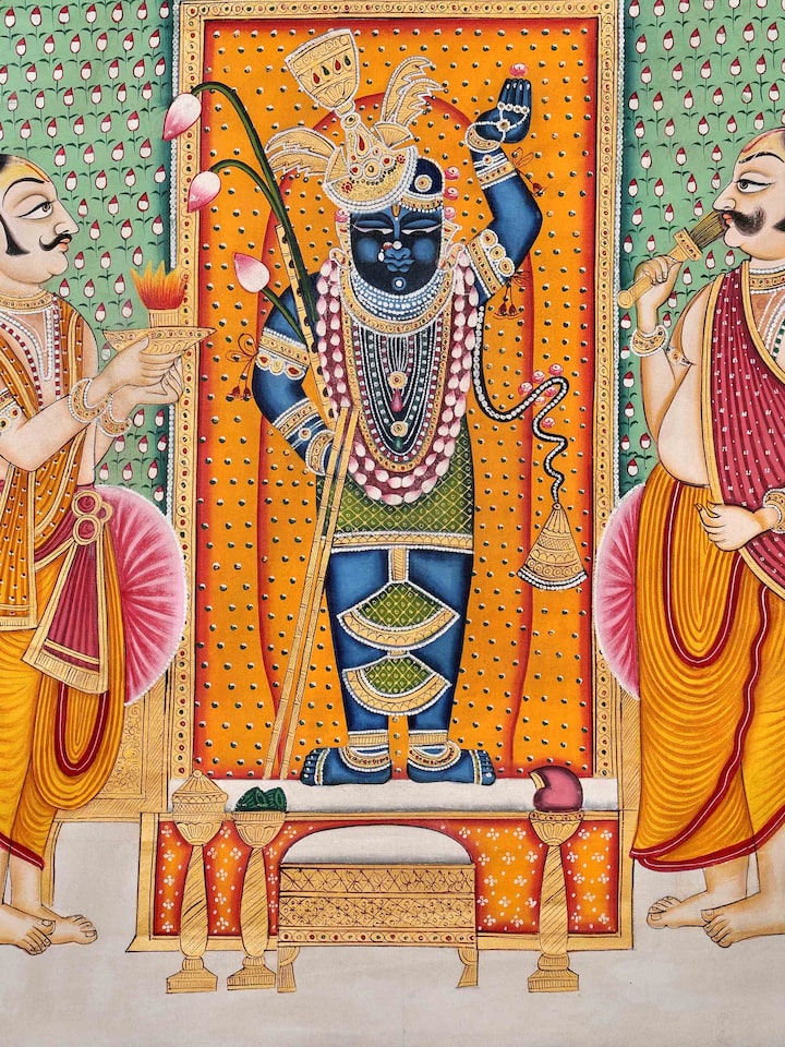 Front detail view of the Shrinathji Aarti Pichwai Painting