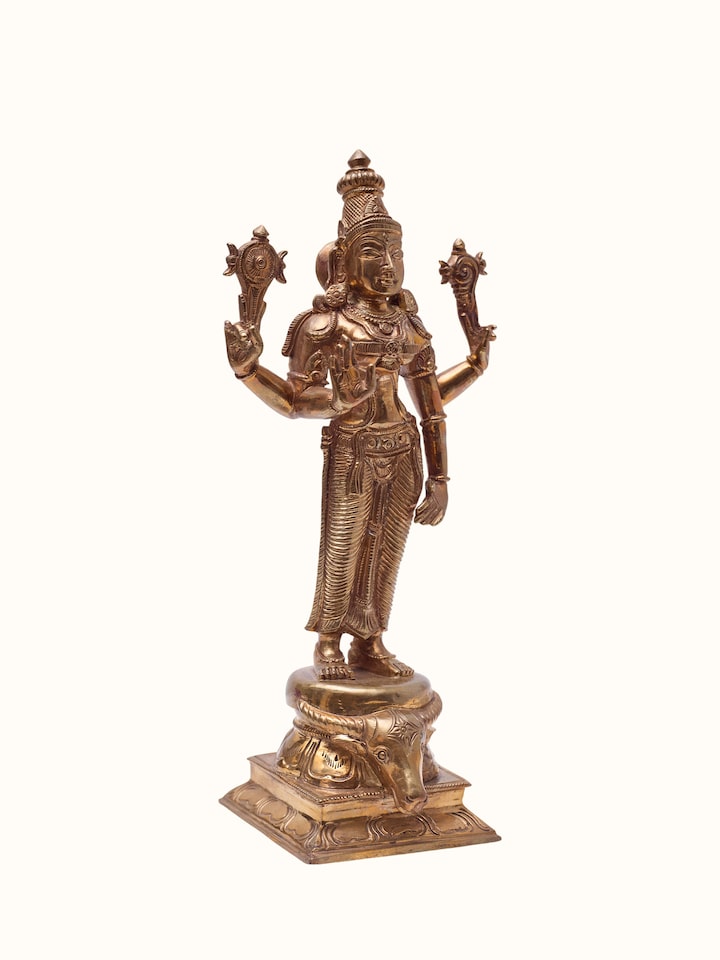 Angled view of the Bronze Cast Durga Idol