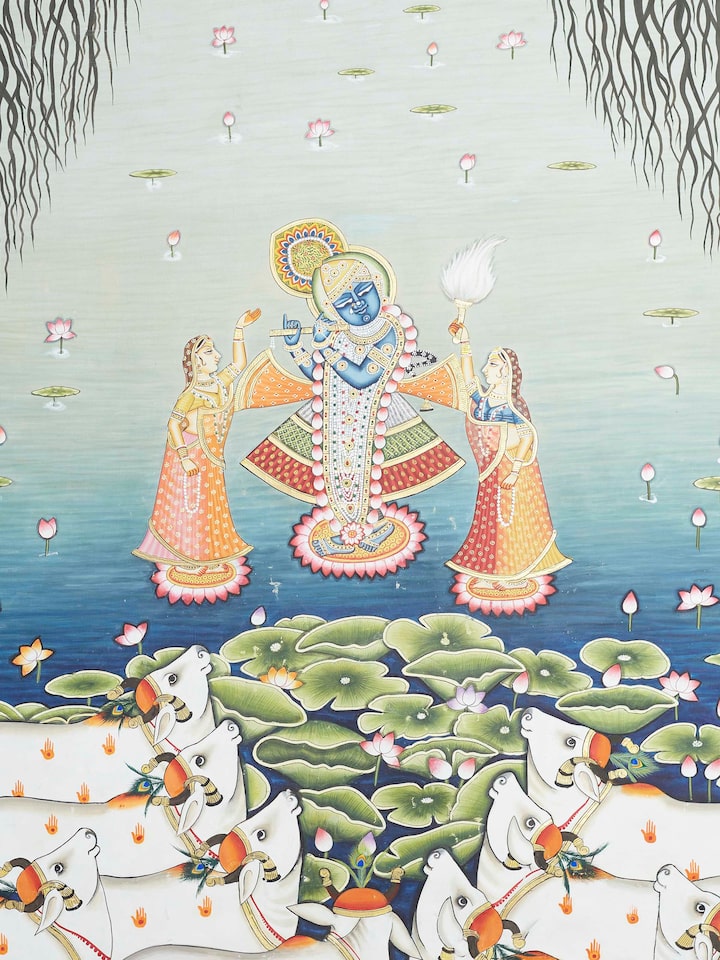 Front detail view of the Jal-kamal Shrinathji Pichwai Painting
