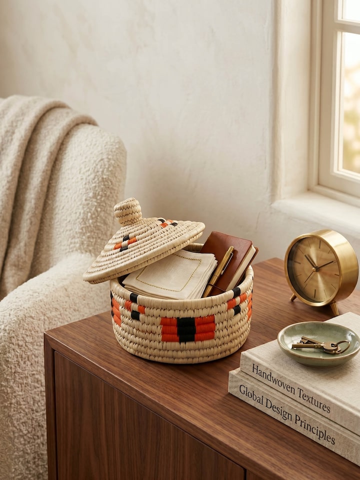 Side view of the Natural Kanshi Fibre Storage Basket