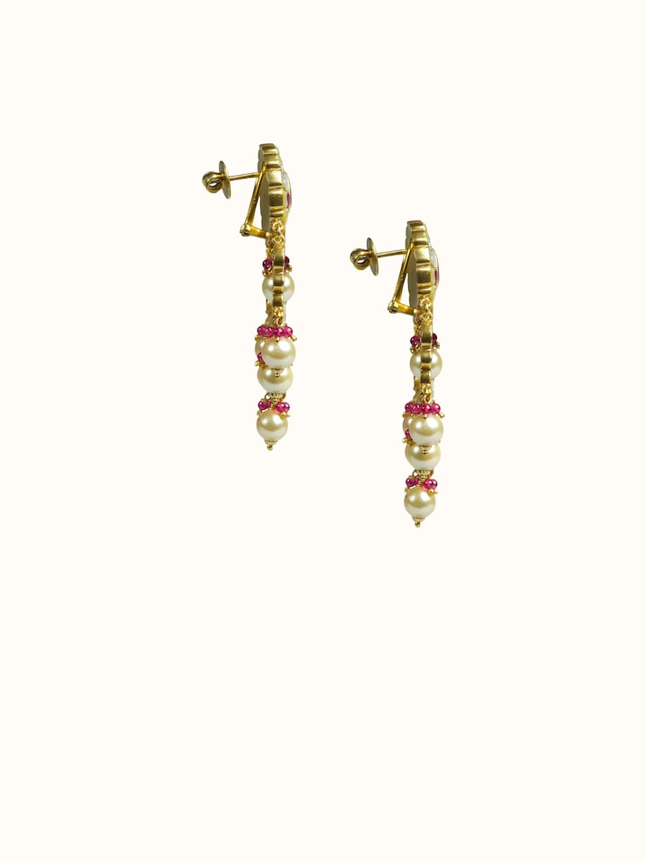 Front view of Navratna Silver Drop Earrings showing the complete piece and design, from a different angle