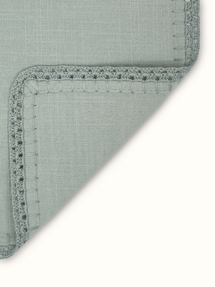 Back view of Nityam Light Green Cotton Slub Crochet Table Mat (6 Pcs) showing the reverse side