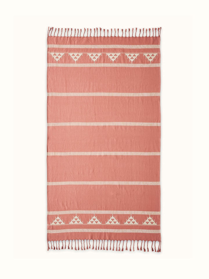 Godna peach stripe cotton handwoven pattu throw – Swadesh