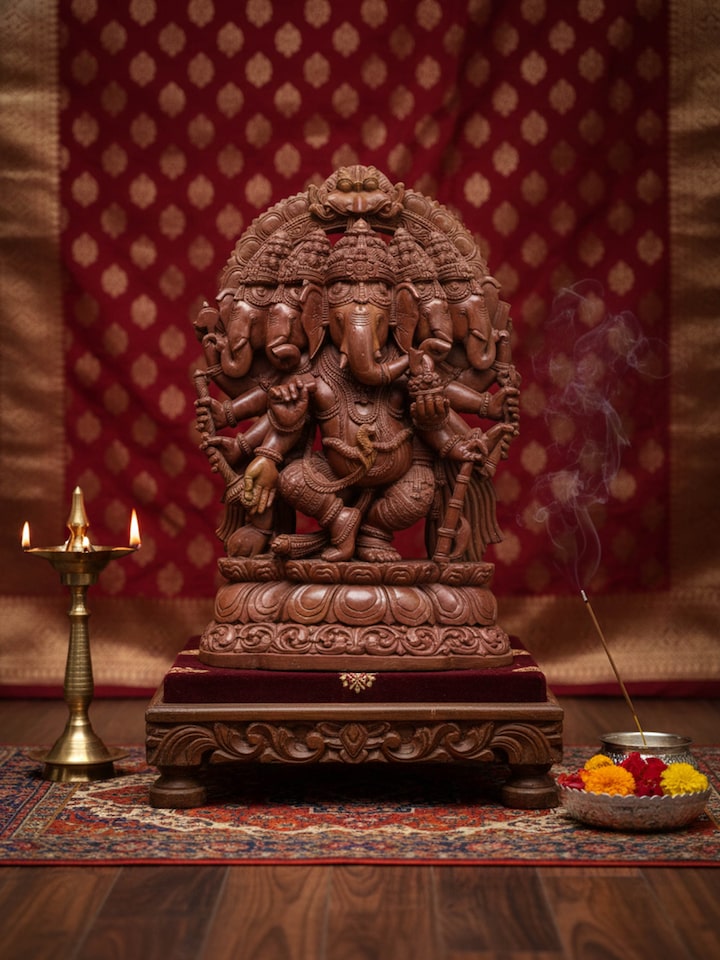 Side view of the Stone Carved Ganesha Idol