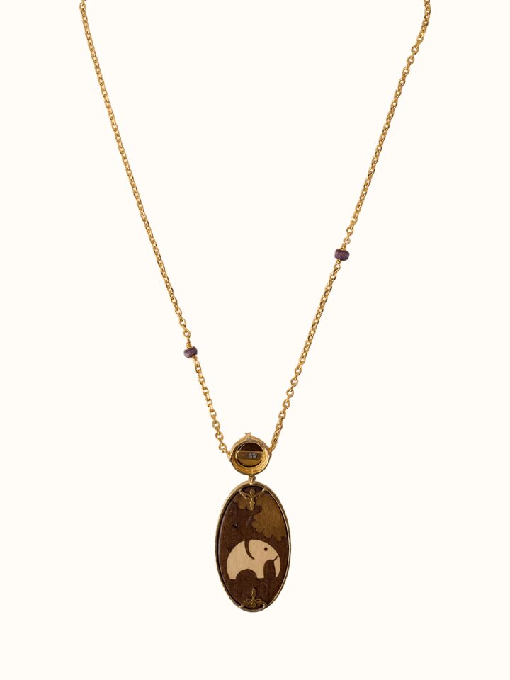 Rosewood Inlaid Silver Pendant & Chain