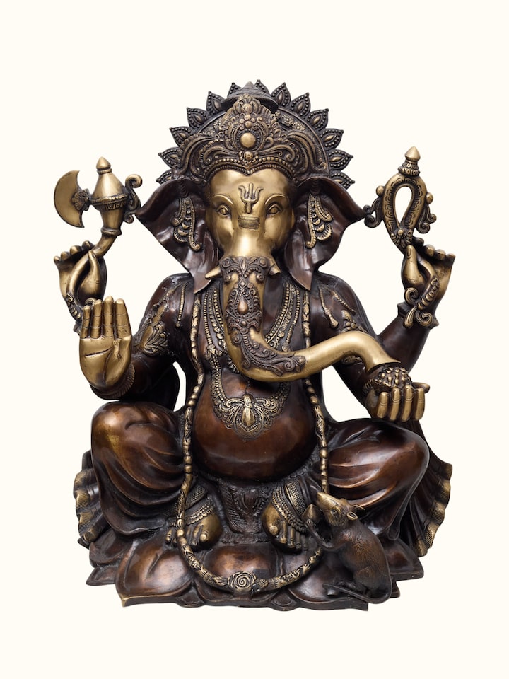 Front view of the Brass Ganesha Sitting Lotus Idol