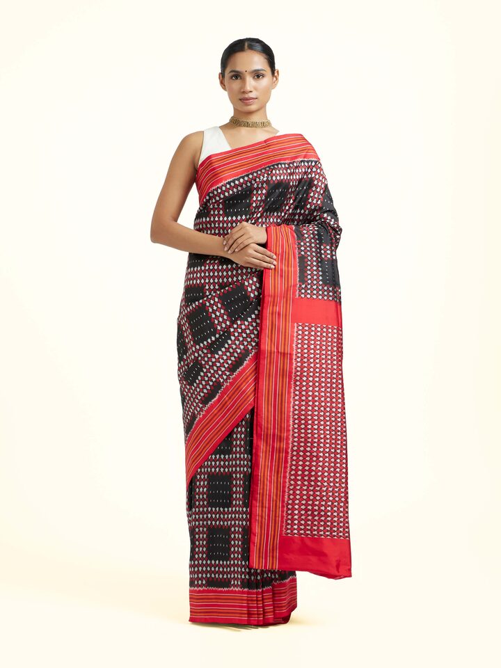 Red Silk Pochampally Single Ikat Saree