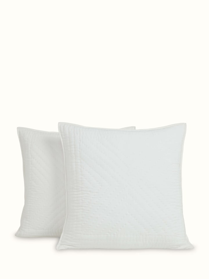 Front view of Kalpanama Ivory Handwoven Buti Cotton Euro Shams set of 2 by Swadesh
